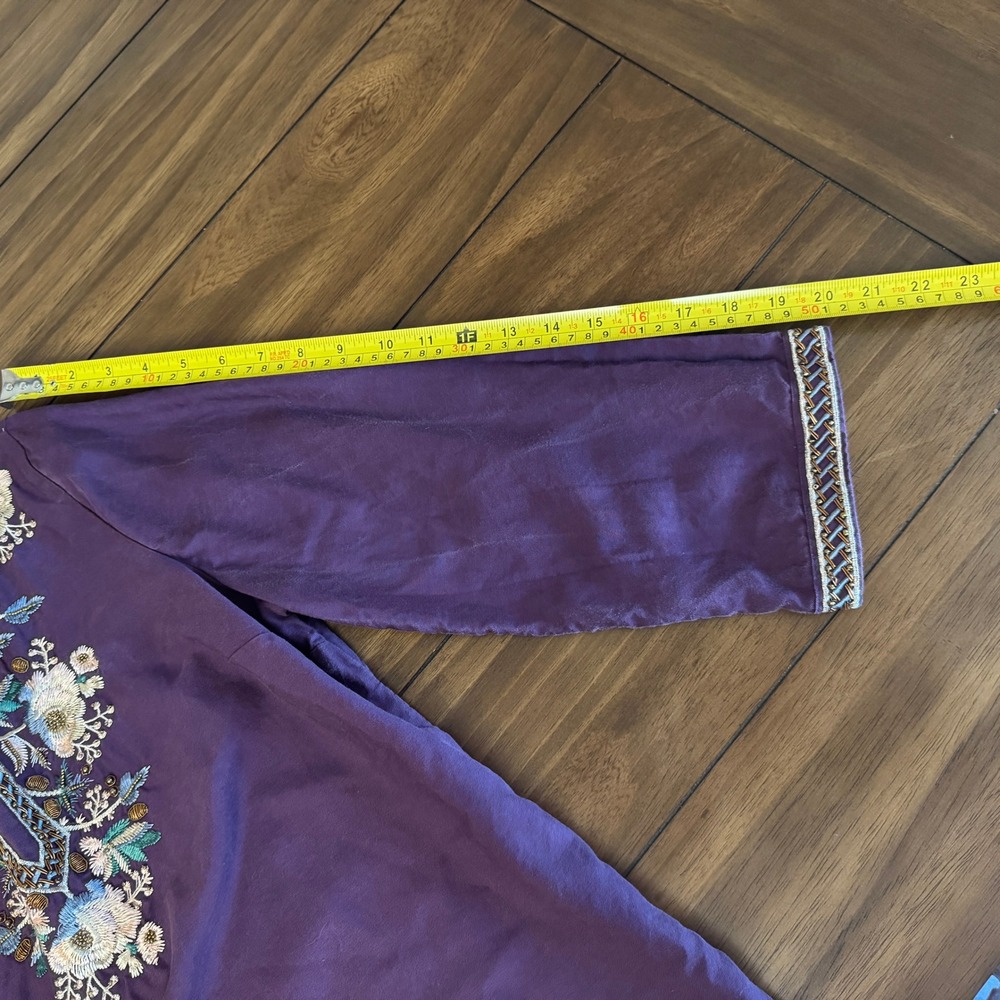 Bohemian Embroidered‎ Tunic Top with Beaded Neckline – Purple – Women's Medium - Picture 8 of 9